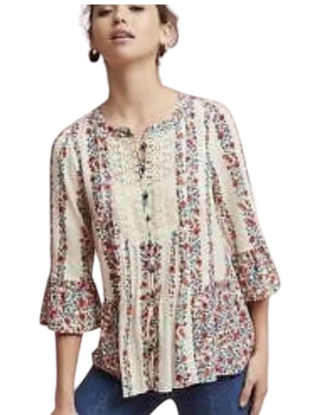 Anthropologie Maeve Hiver Floral
Print Lace Peasant Blouse